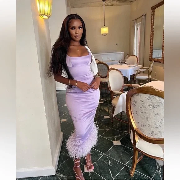 House of CB Helena Orchid Lavender Satin Midi Dress - Picture 4 of 10